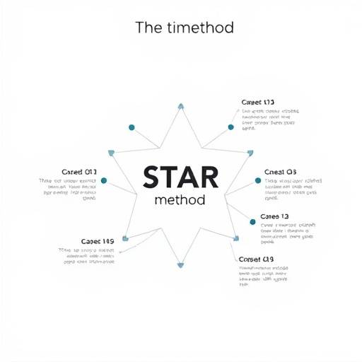 A diagram illustrating the STAR method (Situation, Task, Action, Result) for structuring interview responses.