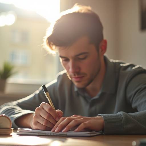 A person writing a cover letter, showing focus and attention to detail.