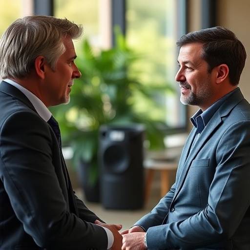 A professional interviewer asking a behavioral question during a job interview, focusing on past experiences and skills.